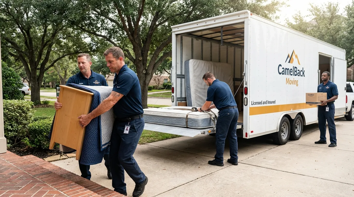 Crew loading residential truck for cross-state move from Logan, IA
