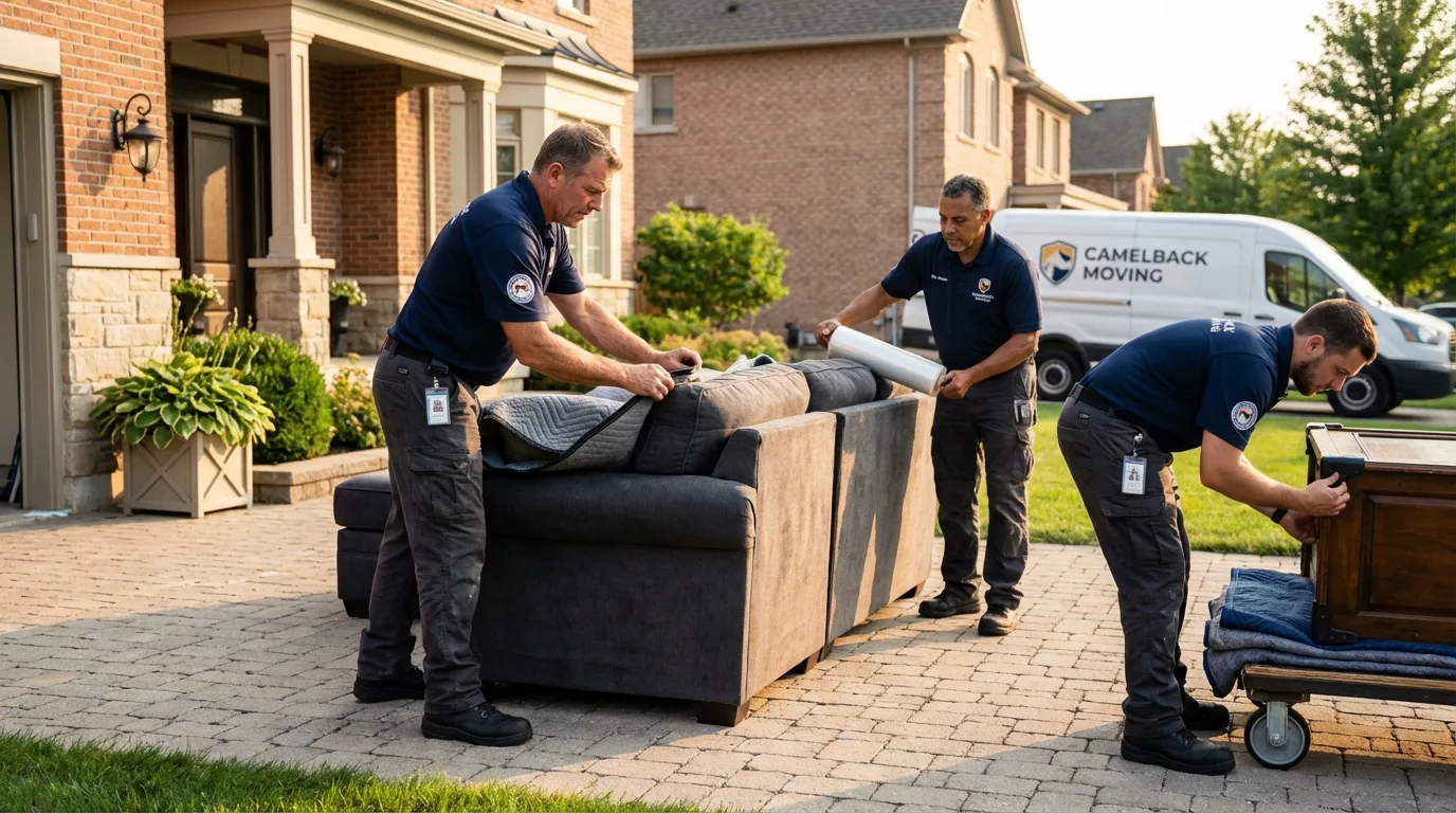 Large estate moving crew wrapping furniture in Logan, IA